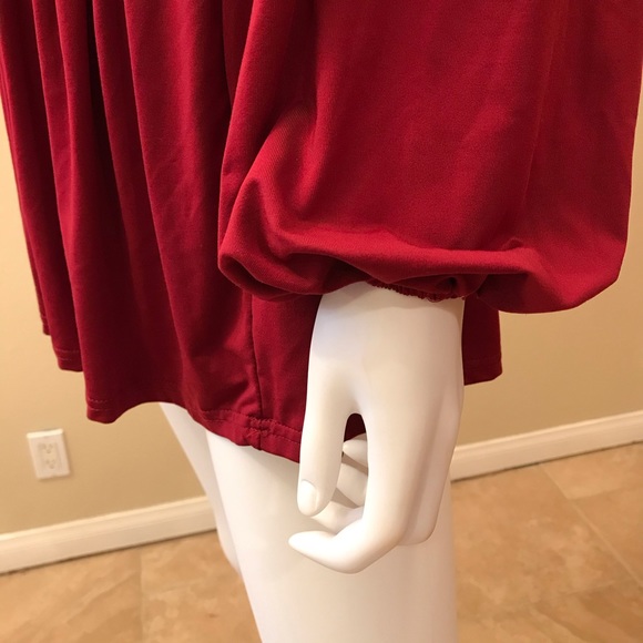 Kaktus Burgundy Jersey Top Womens Size Small Black Lace Trim Swing Tee - Picture 12 of 14